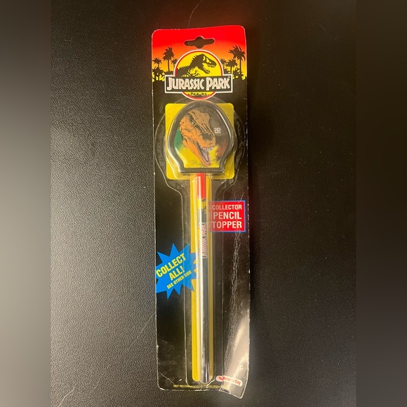 Vintage 1992 JURASSIC PARK Pencil And Pencil Topper Tyrannosaurus Rex - Picture 1 of 2